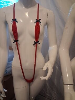 Red Micro Sling Teddy with Black Bow Accents